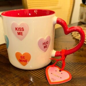 Heart Handle Mug with Love Messages - Red and White